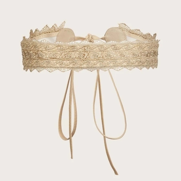 Corset tan boho faux leather Obi Wide Waist Wrap floral lace dress belt new - Picture 12 of 13